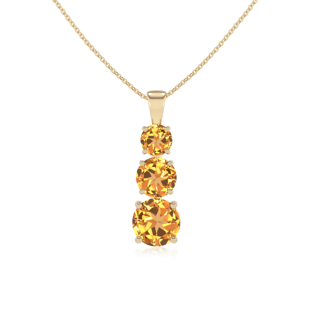 lab grown citrine round bar v-bale necklaces in yellow gold 