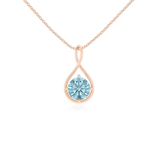 lab grown aquamarine round solitaire necklaces in rose gold 