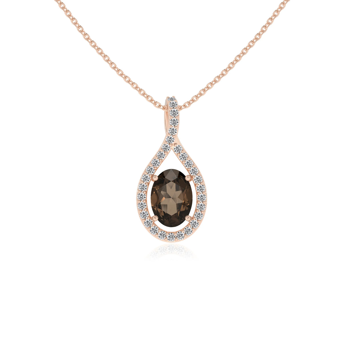 natural smoky-quartz oval solitaire necklaces in rose gold 