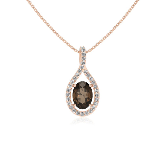 natural smoky-quartz oval solitaire necklaces in rose gold 