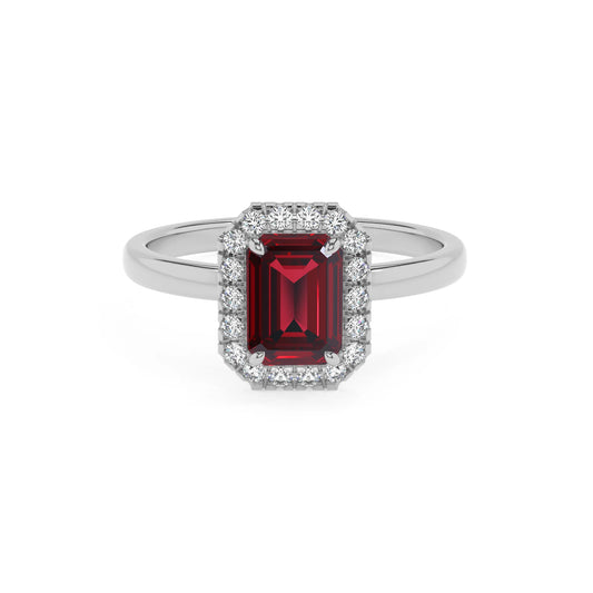 lab grown ruby emerald cut solitaire rings in platinum 