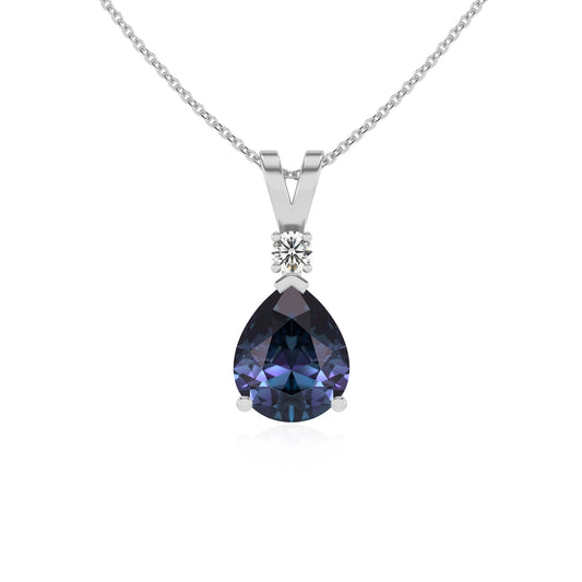 lab grown alexandrite pear solitaire v-bale necklaces in platinum 