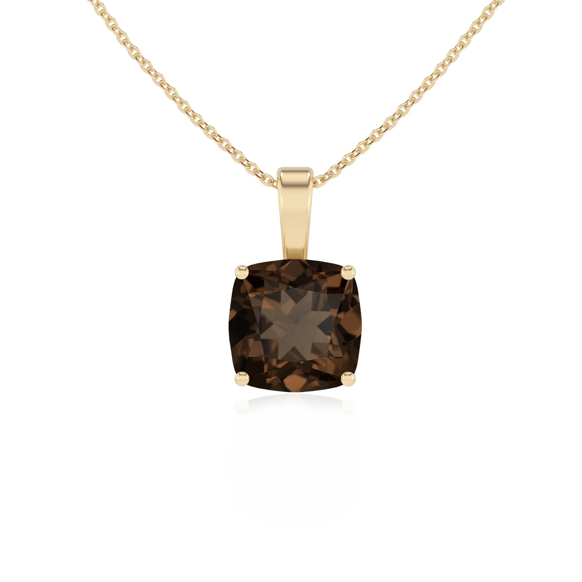 natural smoky-quartz cushion solitaire necklaces in yellow gold 