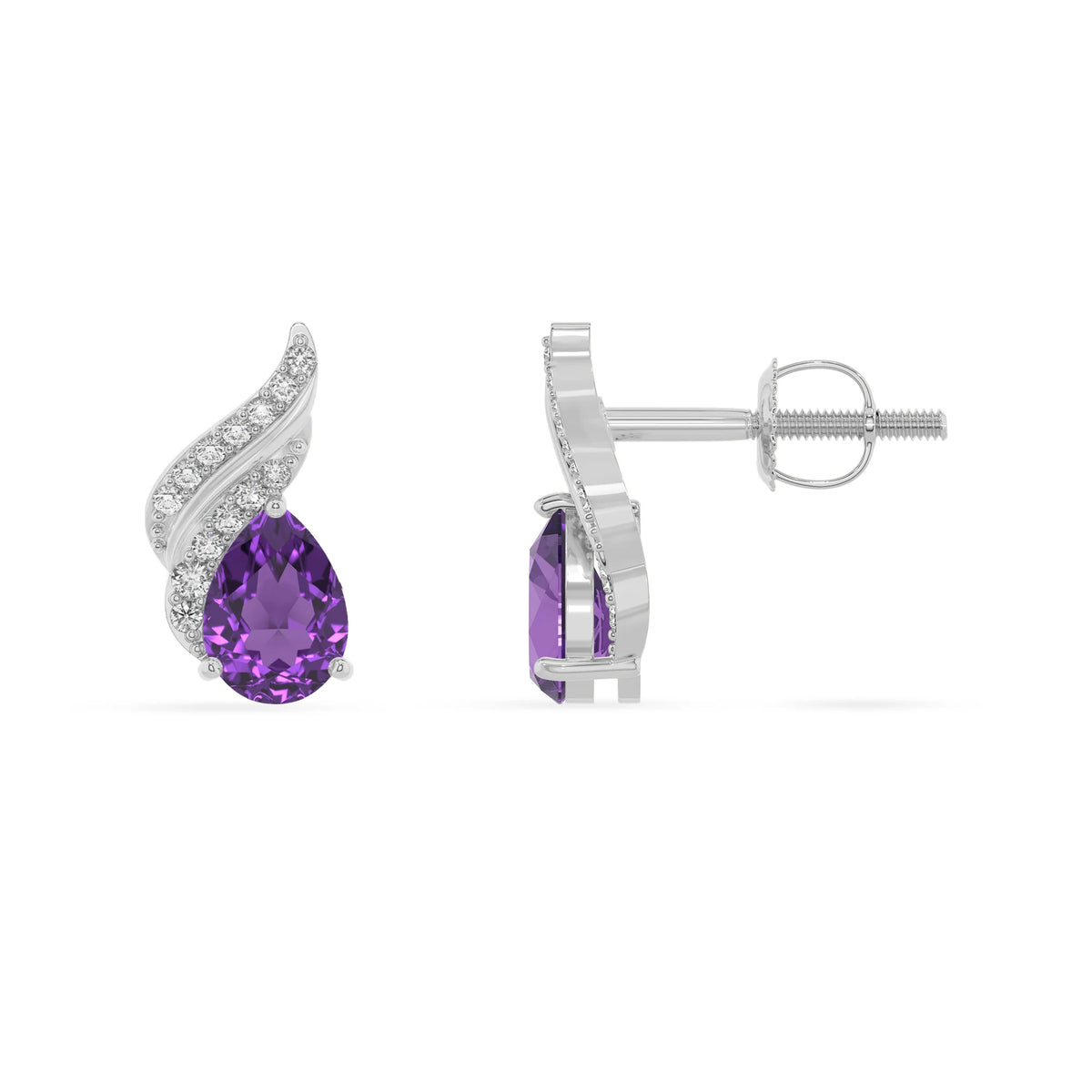 lab grown amethyst pear stud earrings in sterling silver 