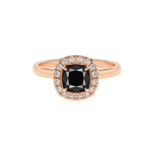 natural black-onyx cushion solitaire rings in rose gold 