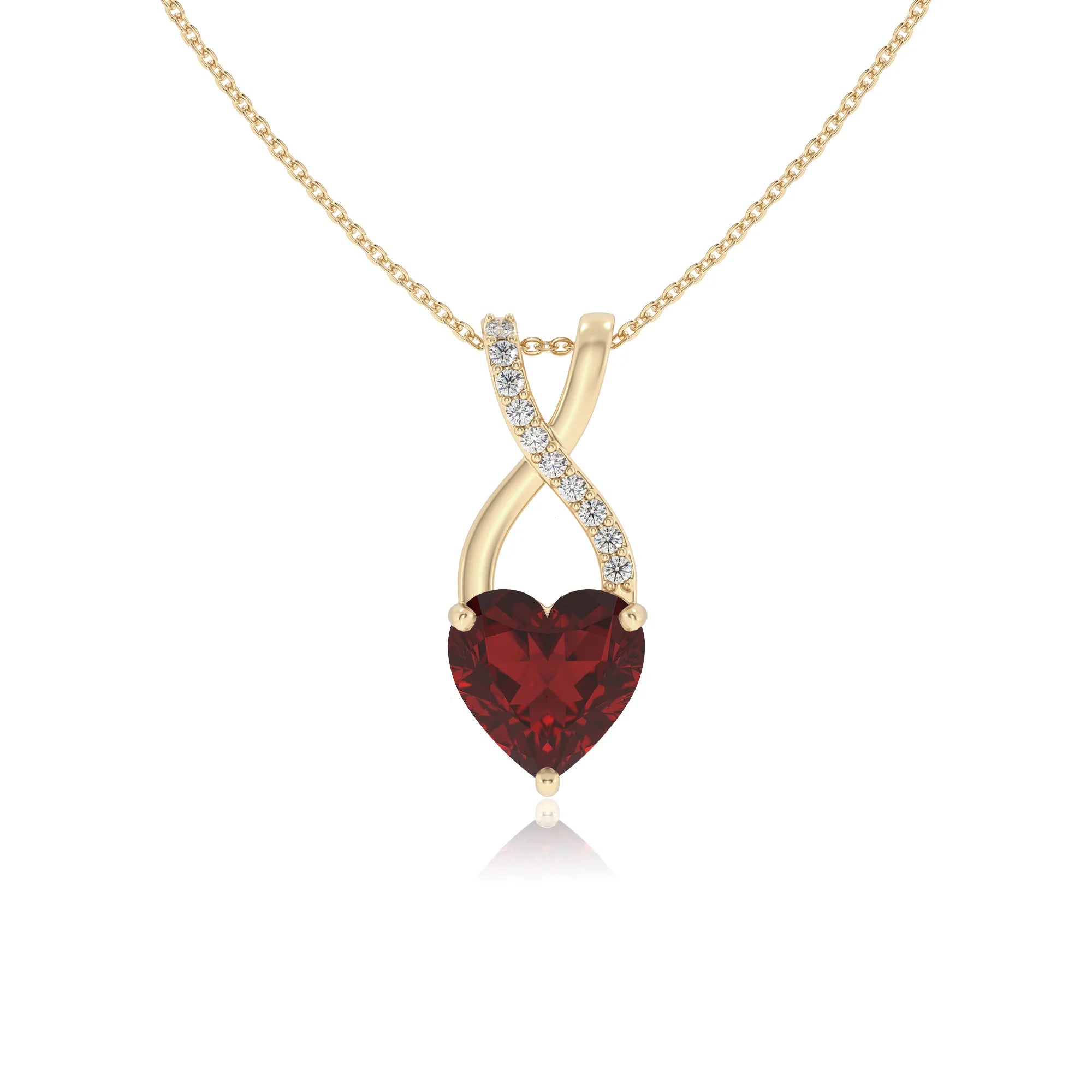 natural garnet heart solitaire necklaces in yellow gold 