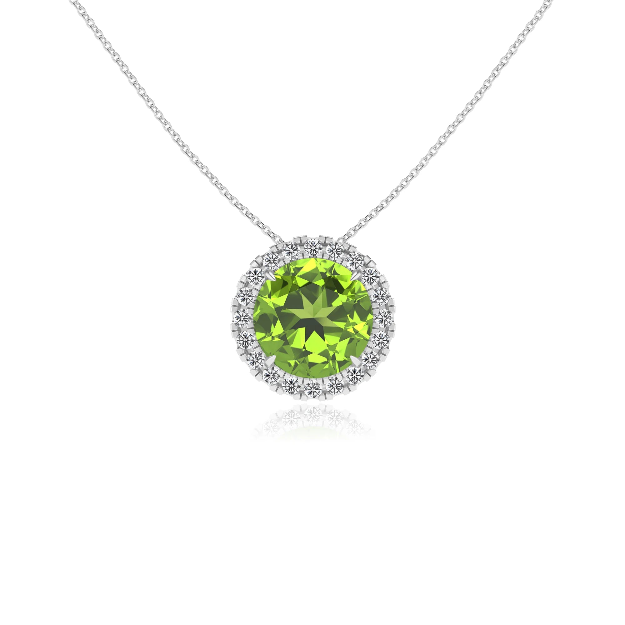 natural peridot round solitaire necklaces in platinum 
