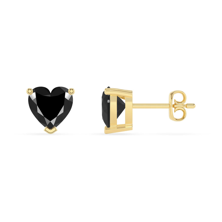 natural black onyx heart stud earrings in yellow gold 