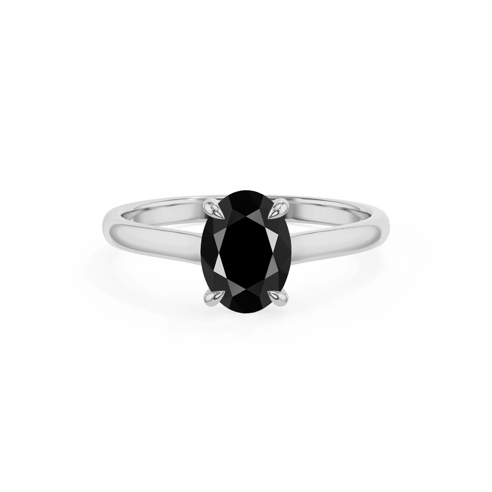 natural black-onyx oval solitaire rings in white gold 