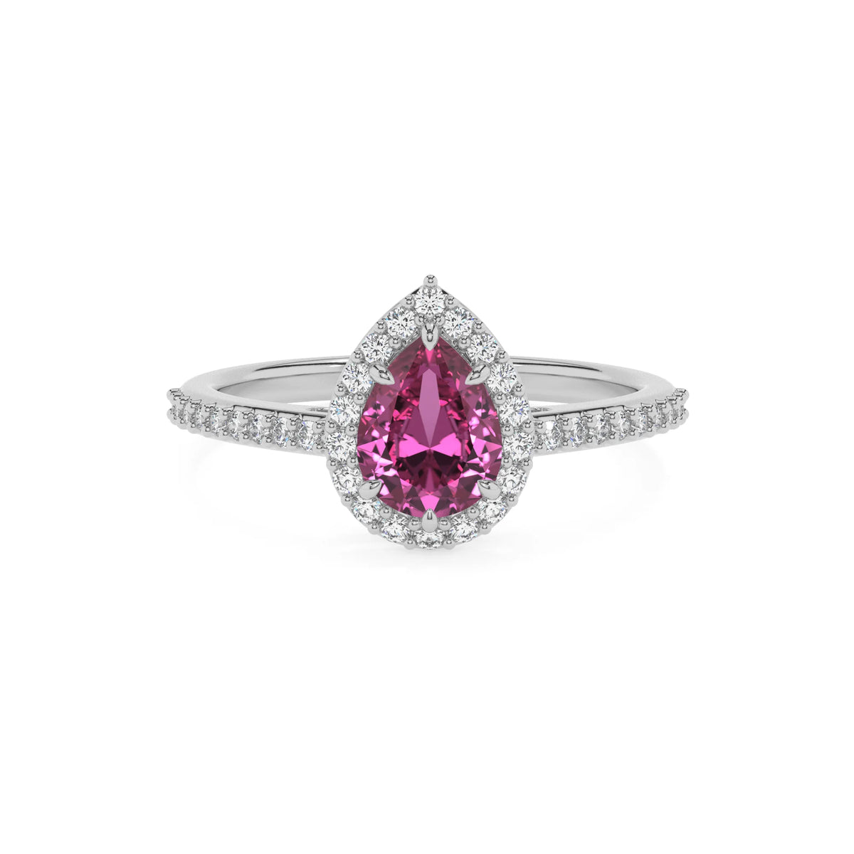 lab grown pink-sapphire pear solitaire rings in sterling silver 