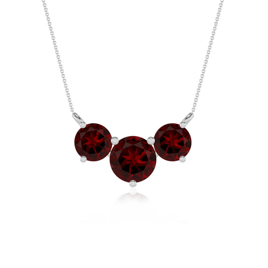natural garnet round solitaire v-bale necklaces in platinum 