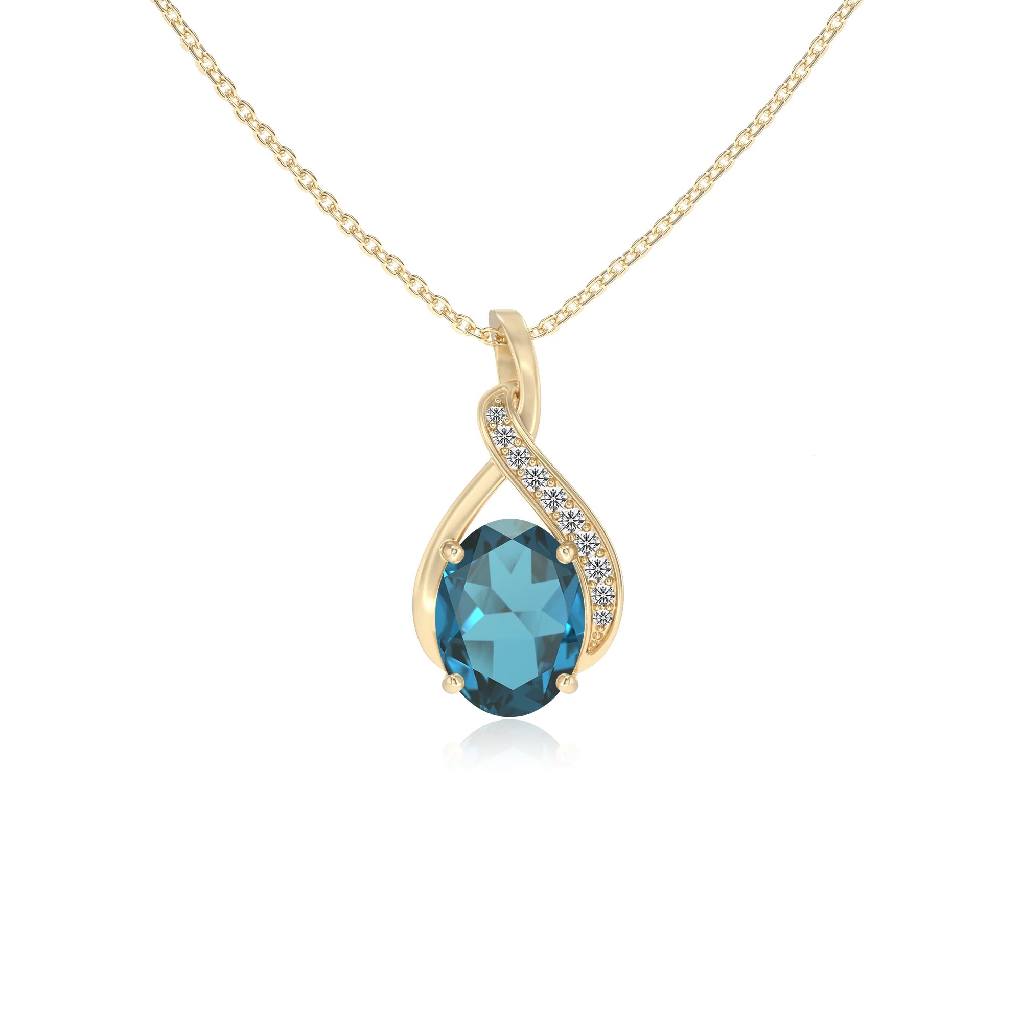 natural london-blue-topaz oval solitaire necklaces in yellow gold 