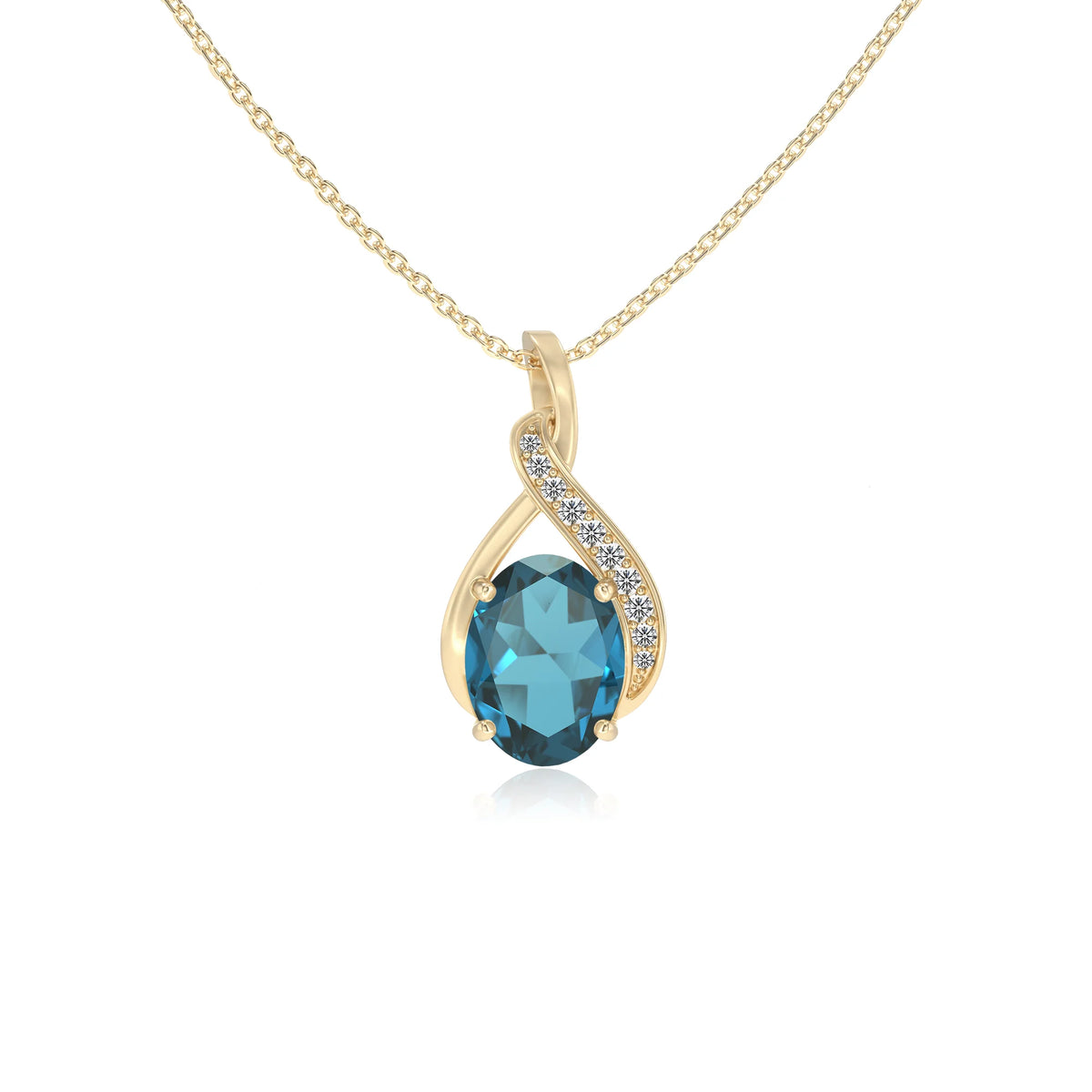 natural london-blue-topaz oval solitaire necklaces in yellow gold 