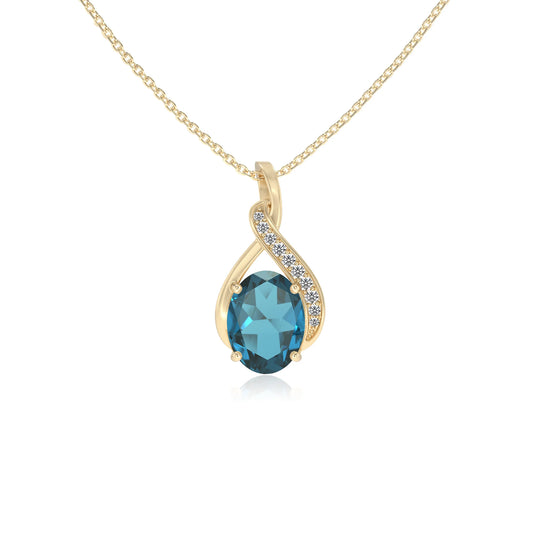 natural london-blue-topaz oval solitaire necklaces in yellow gold 