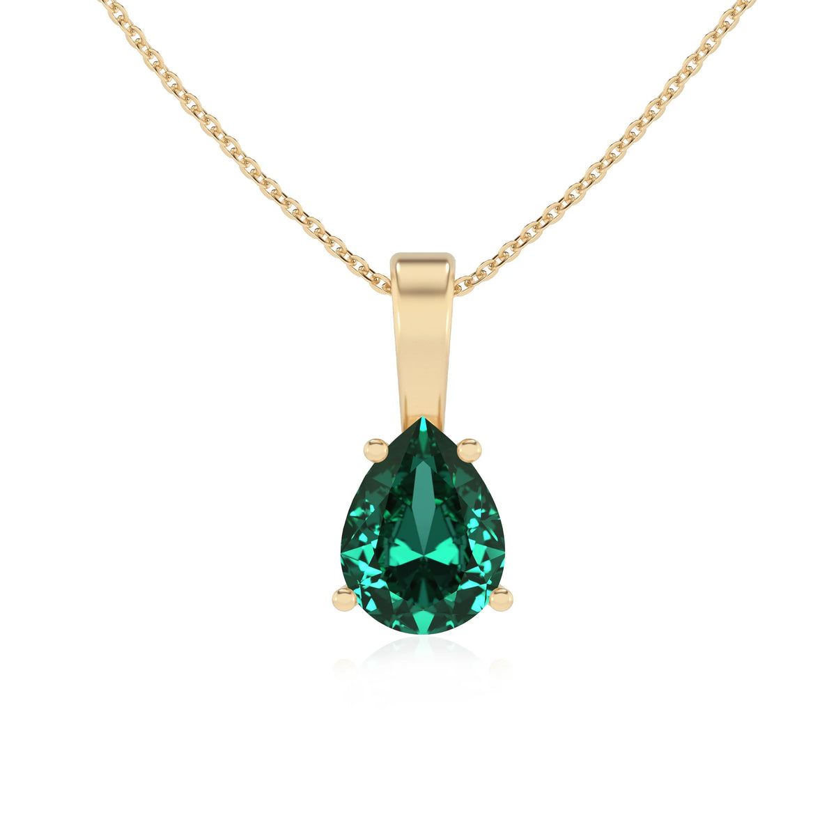 lab grown emerald pear solitaire necklaces in yellow gold 