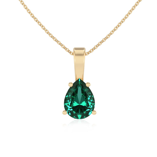 lab grown emerald pear solitaire necklaces in yellow gold 