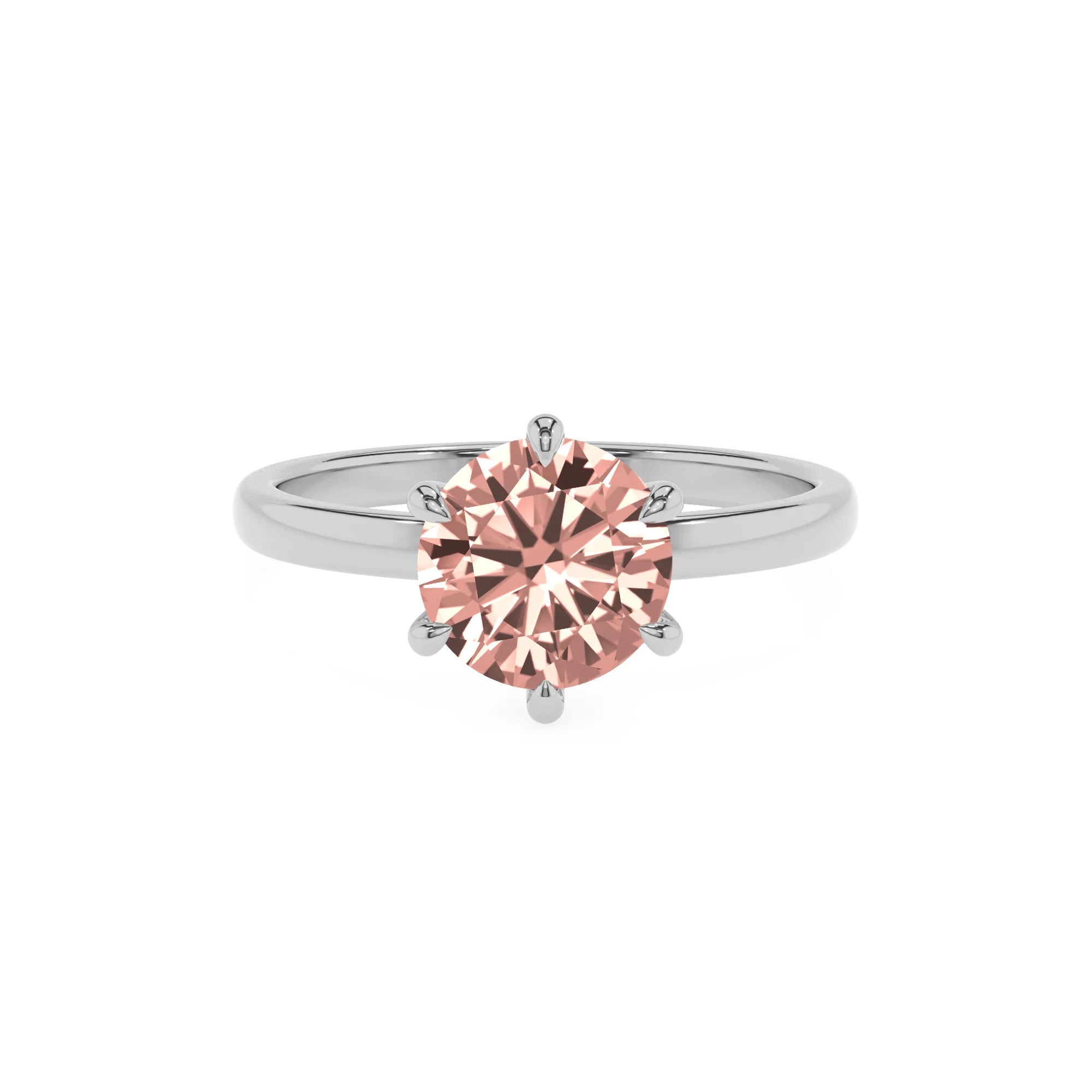 lab grown morganite round solitaire rings in white gold 