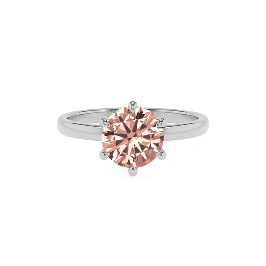 lab grown morganite round solitaire rings in white gold 