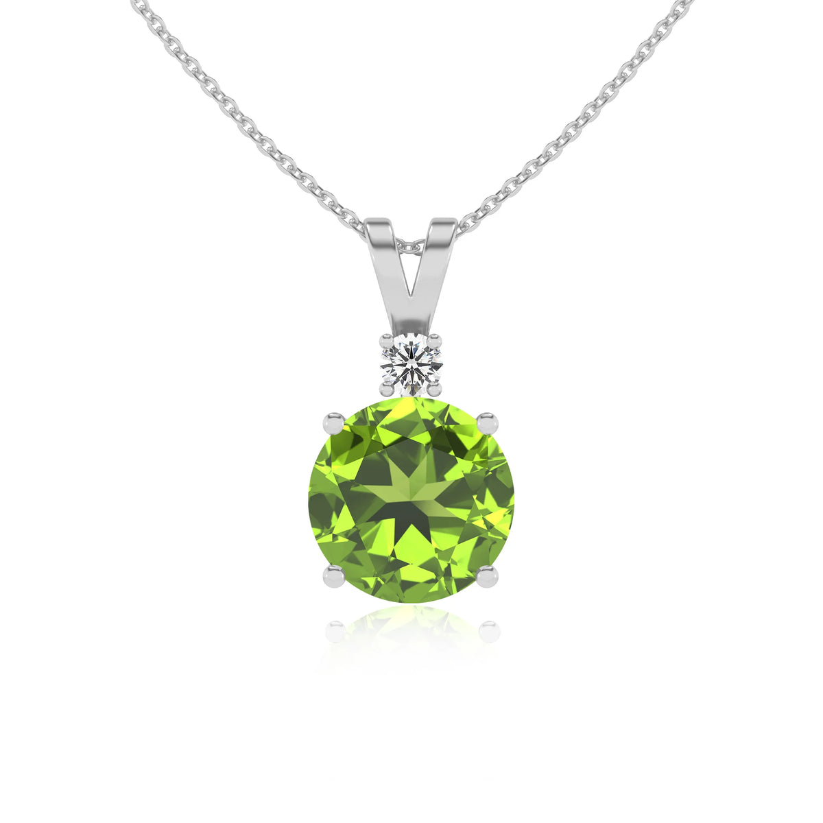 natural peridot round solitaire v-bale necklaces in sterling silver 