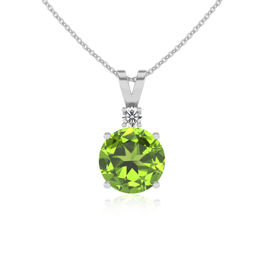 natural peridot round solitaire v-bale necklaces in sterling silver 