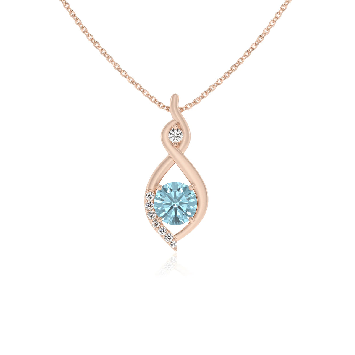 lab grown aquamarine round solitaire necklaces in rose gold 
