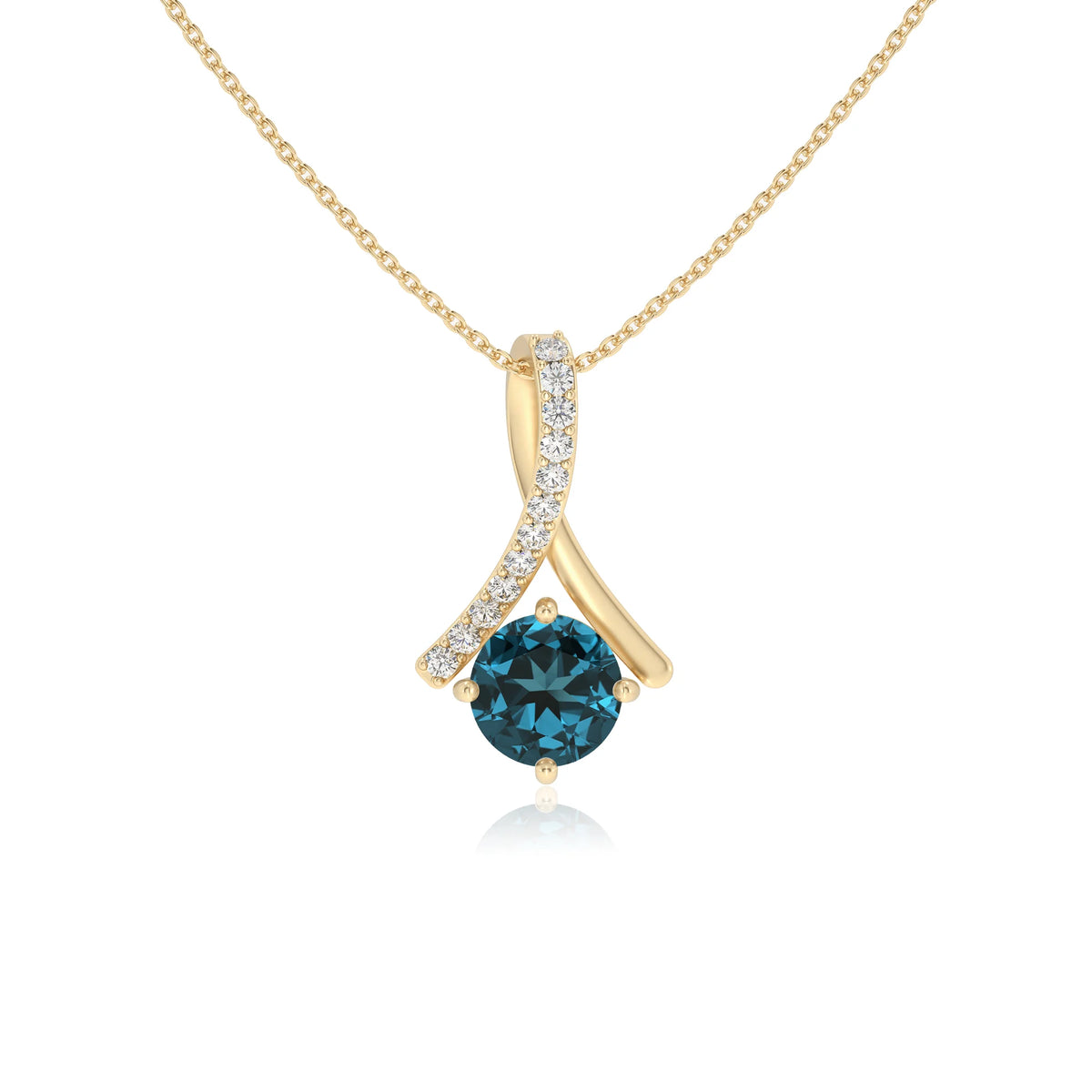 natural london-blue-topaz round solitaire necklaces in yellow gold 