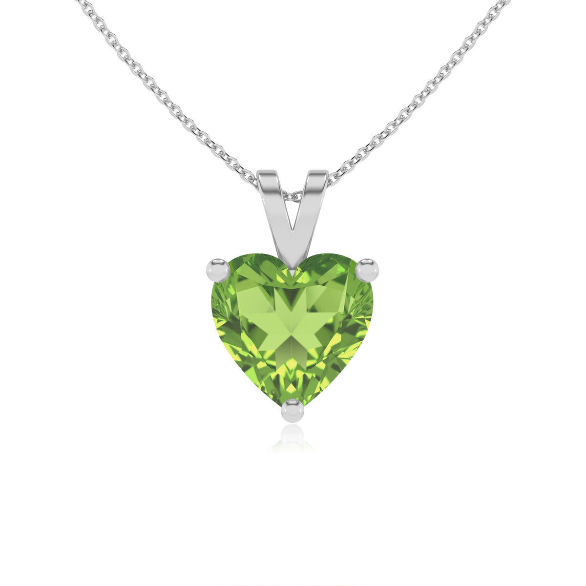 natural peridot heart solitaire v-bale necklaces in platinum 