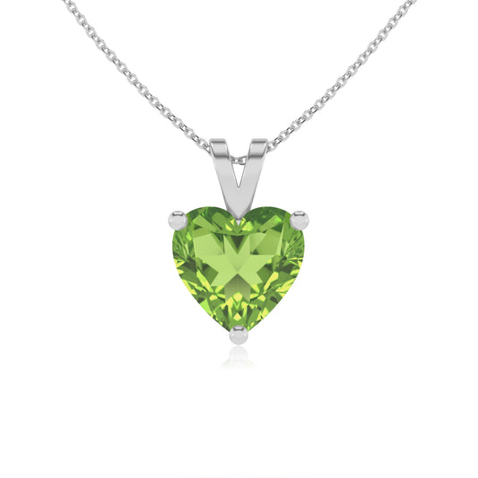 natural peridot heart solitaire v-bale necklaces in platinum 