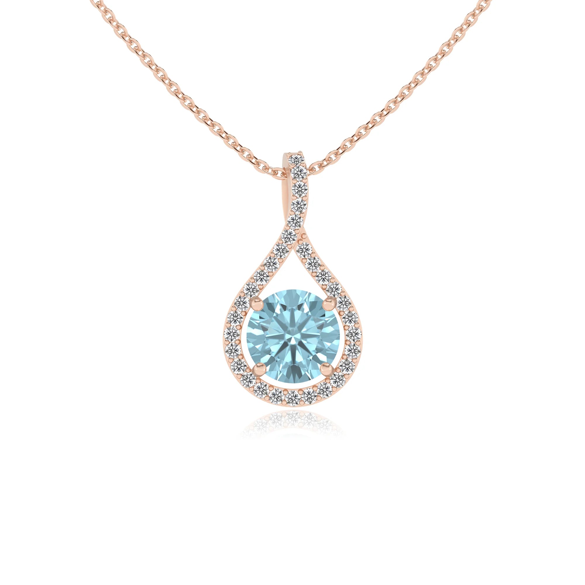 lab grown aquamarine round solitaire necklaces in rose gold 