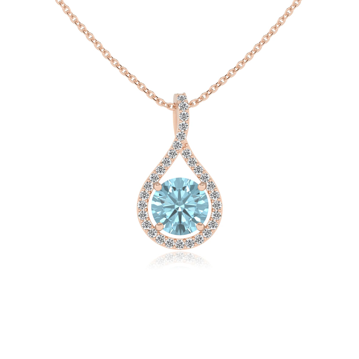 lab grown aquamarine round solitaire necklaces in rose gold 