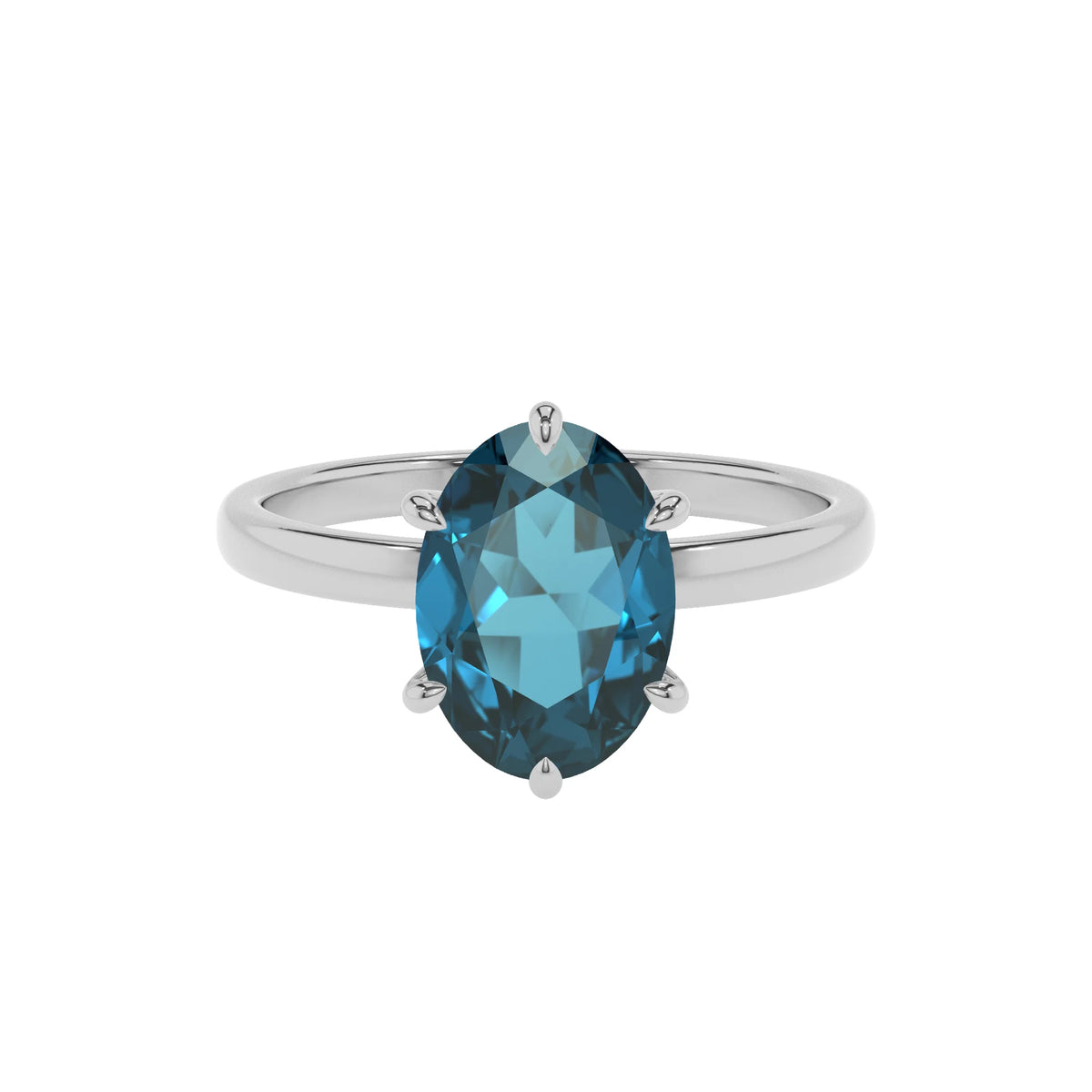 natural london-blue-topaz oval solitaire rings in platinum 