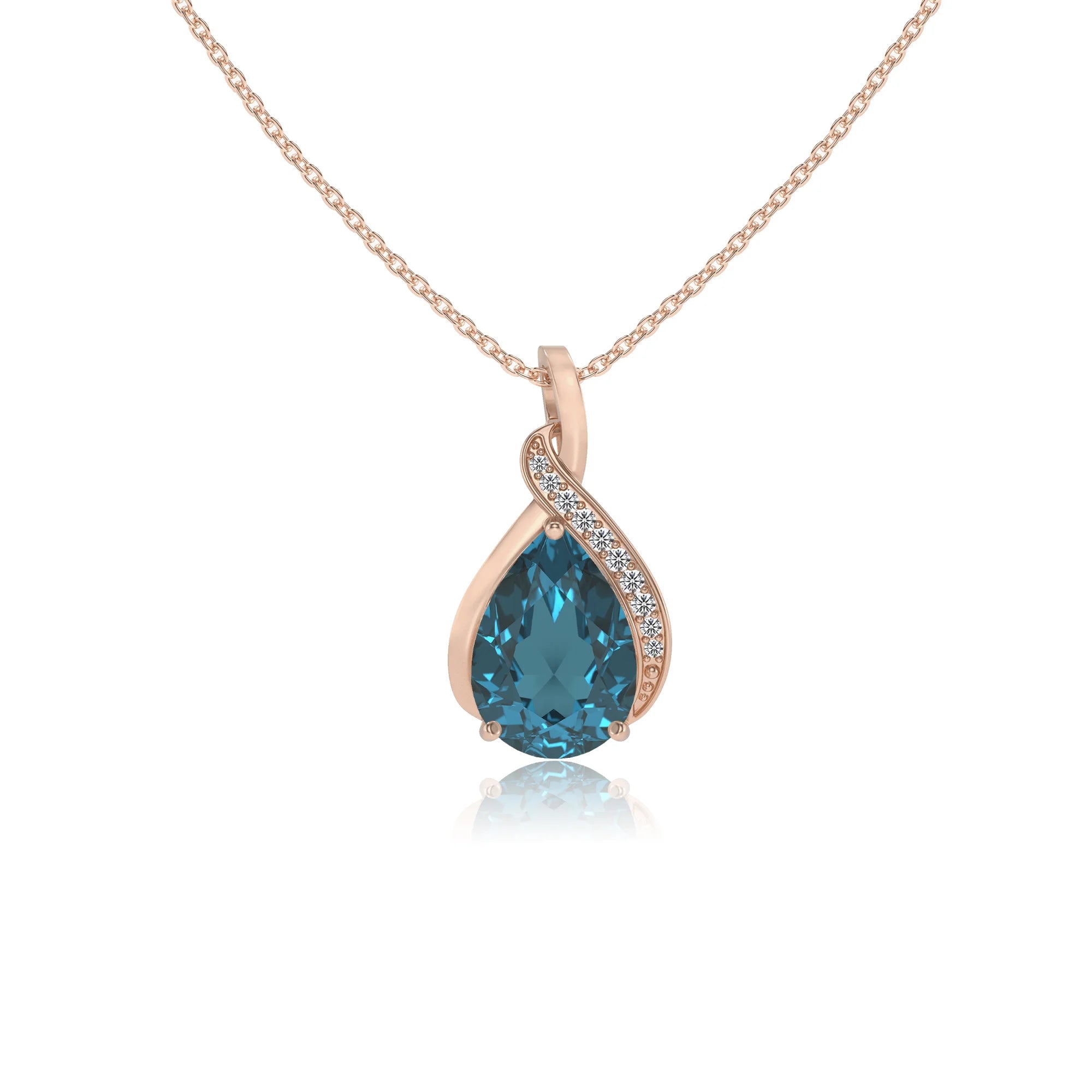 natural london-blue-topaz pear solitaire necklaces in rose gold 