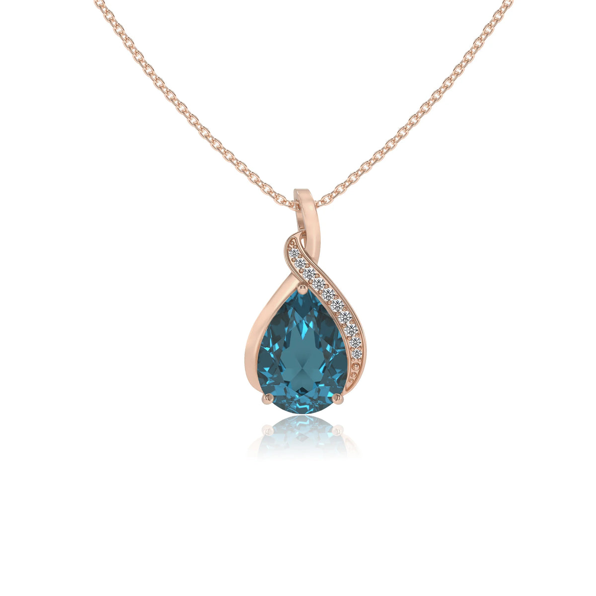 natural london-blue-topaz pear solitaire necklaces in rose gold 