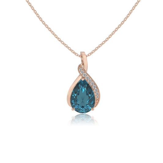 natural london-blue-topaz pear solitaire necklaces in rose gold 