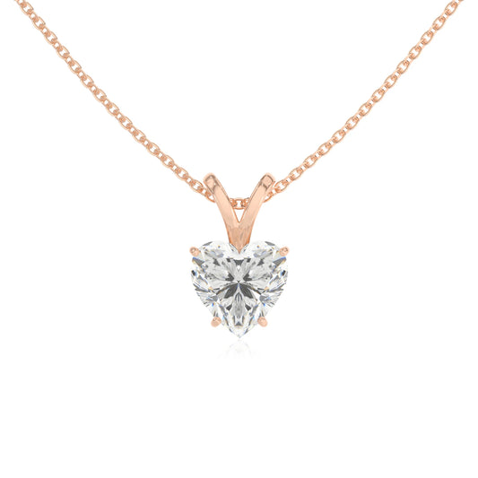 lab grown moissanite heart solitaire v-bale necklaces in rose gold 