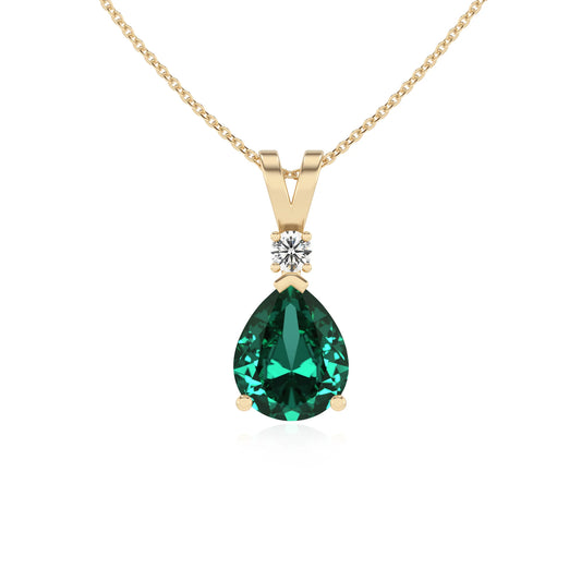 lab grown emerald pear solitaire v-bale necklaces in yellow gold 
