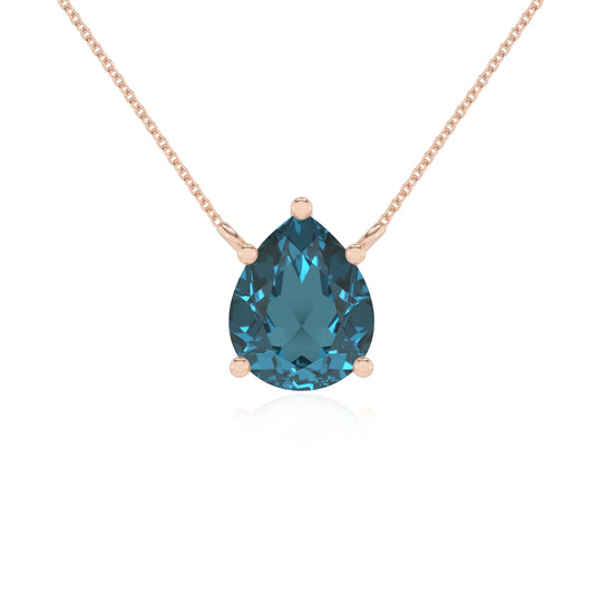 natural london-blue-topaz pear solitaire necklaces in rose gold 