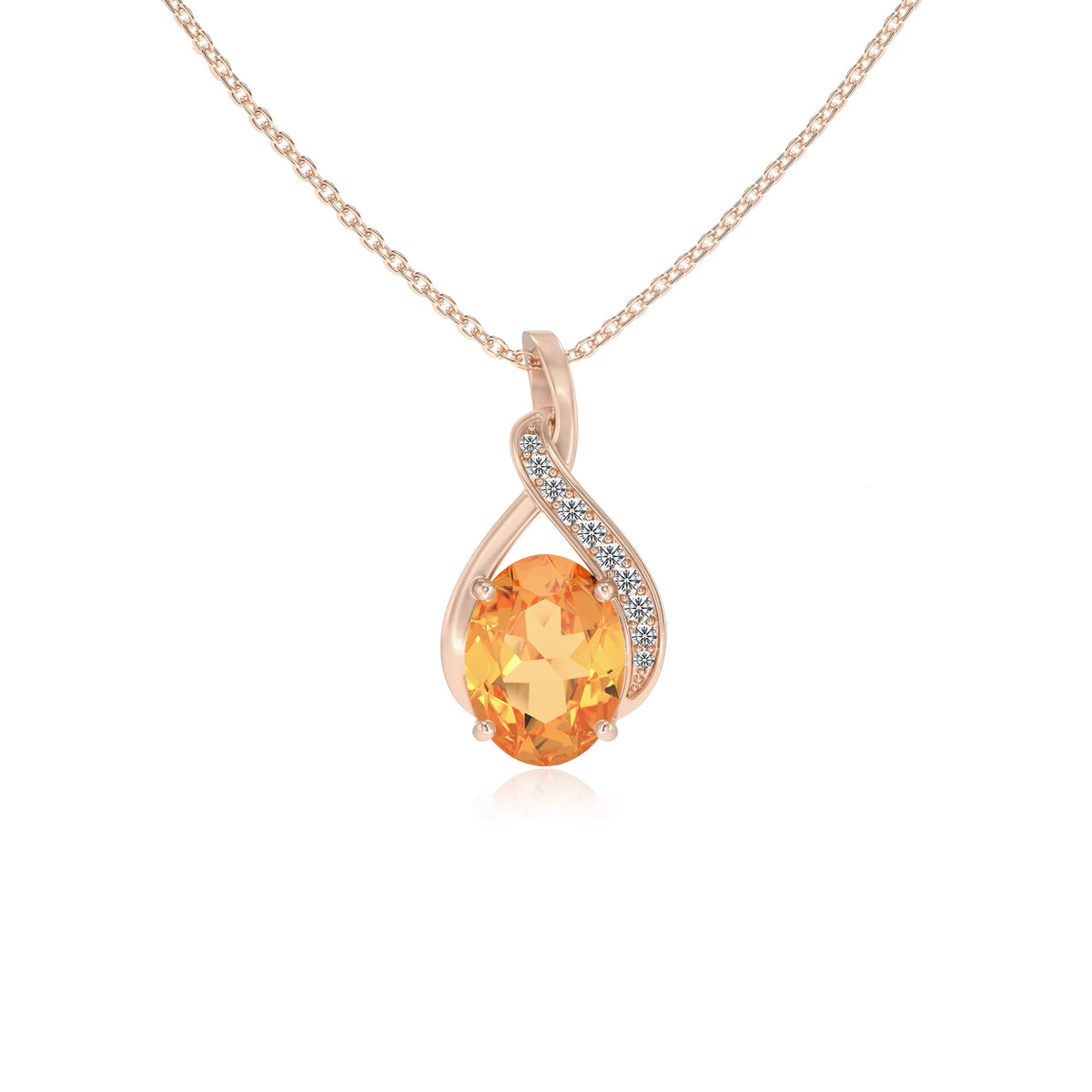 lab grown citrine oval solitaire necklaces in rose gold 