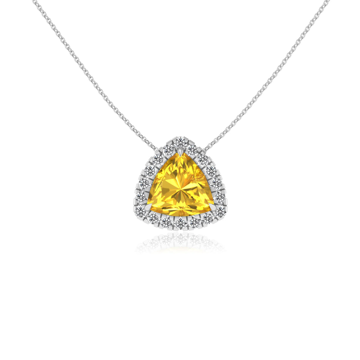 lab grown yellow sapphire trillion solitaire necklaces in white gold 