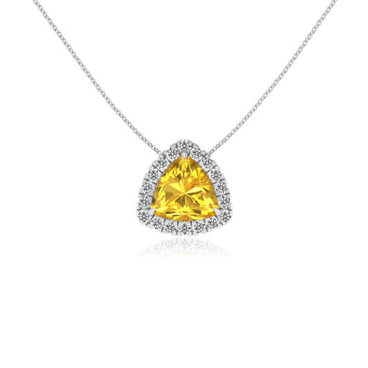 lab grown yellow sapphire trillion solitaire necklaces in white gold 