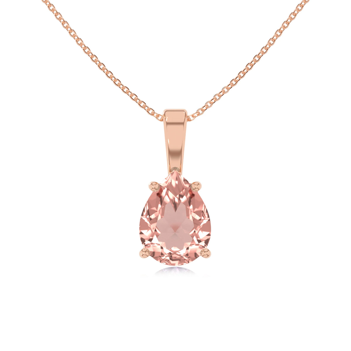 lab grown morganite pear solitaire necklaces in rose gold 
