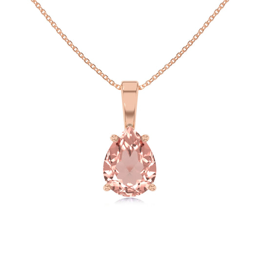 lab grown morganite pear solitaire necklaces in rose gold 
