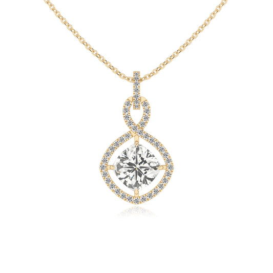 lab grown moissanite cushion infinity necklaces in yellow gold 