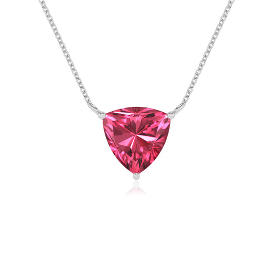 lab grown pink-tourmaline trillion solitaire necklaces in white gold 