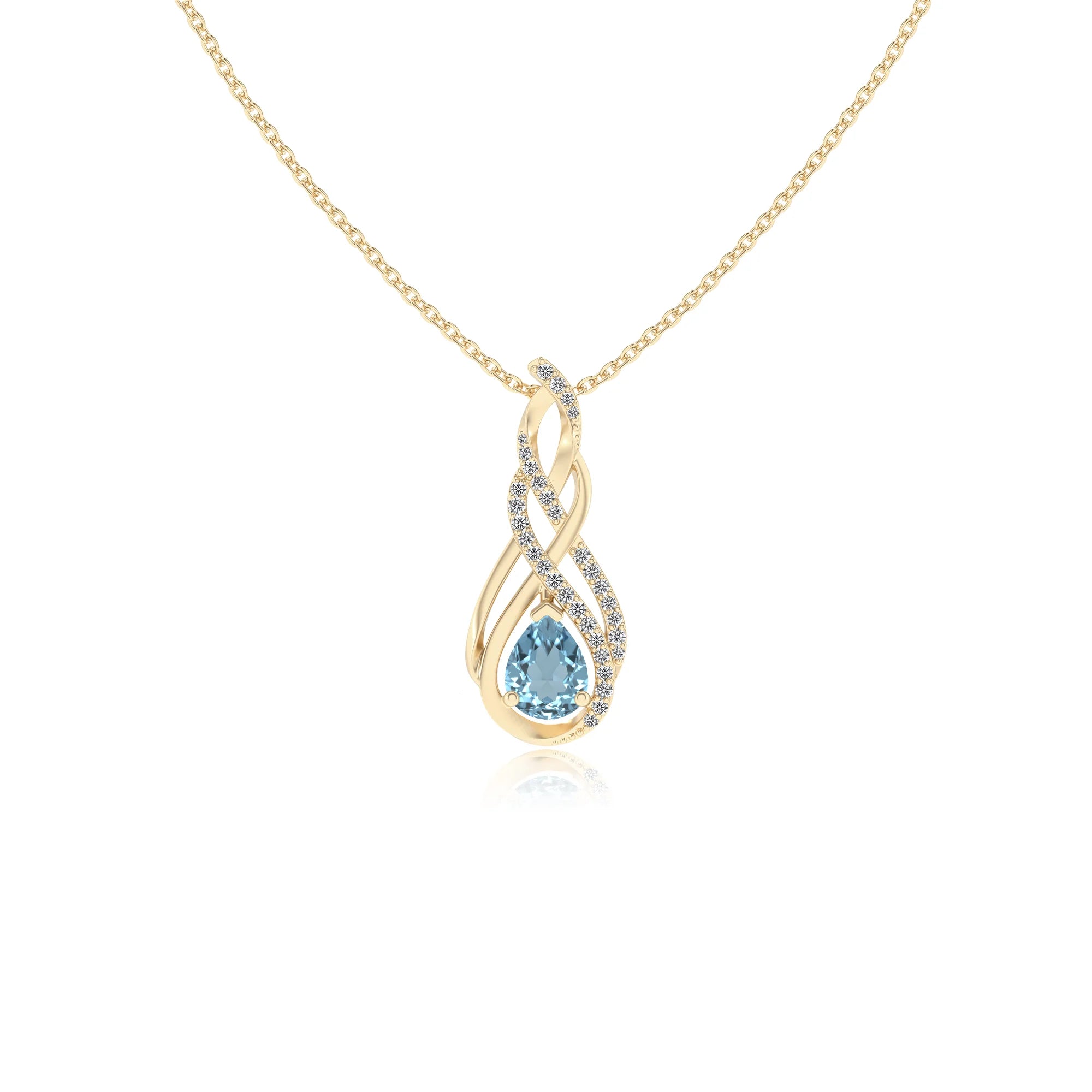 lab grown aquamarine pear solitaire necklaces in yellow gold 