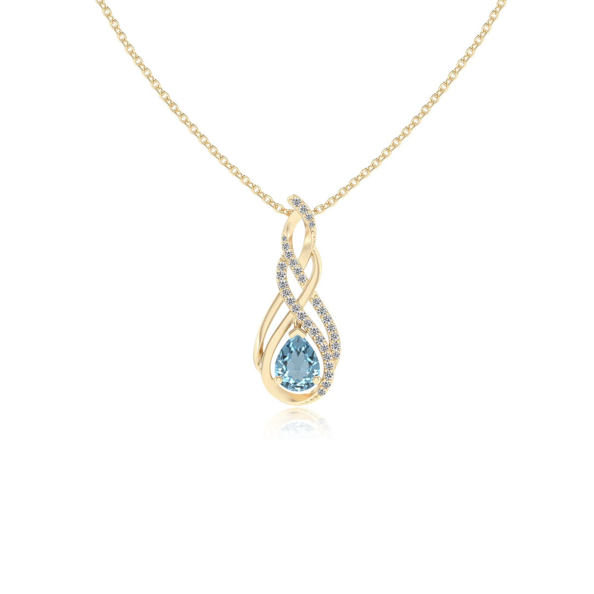 lab grown aquamarine pear solitaire necklaces in yellow gold 