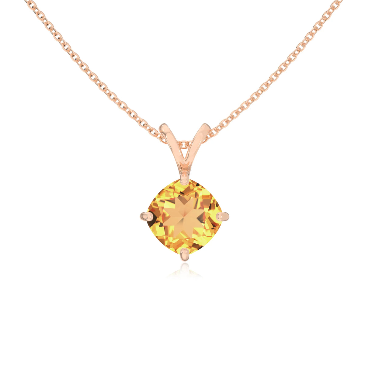 lab grown citrine cushion solitaire v-bale necklaces in rose gold 
