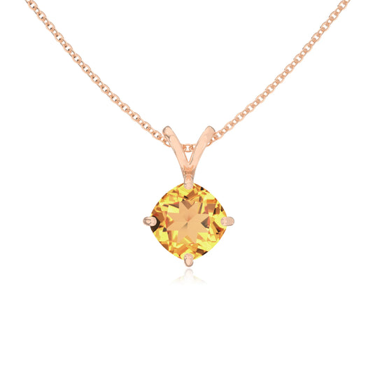 lab grown citrine cushion solitaire v-bale necklaces in rose gold 