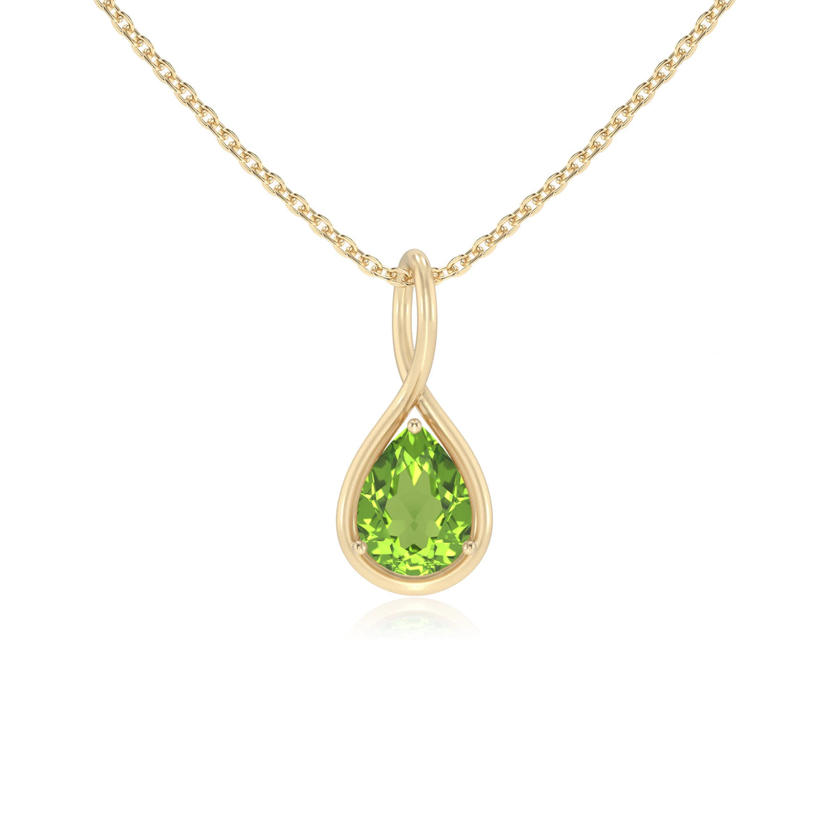 natural peridot pear solitaire necklaces in yellow gold 