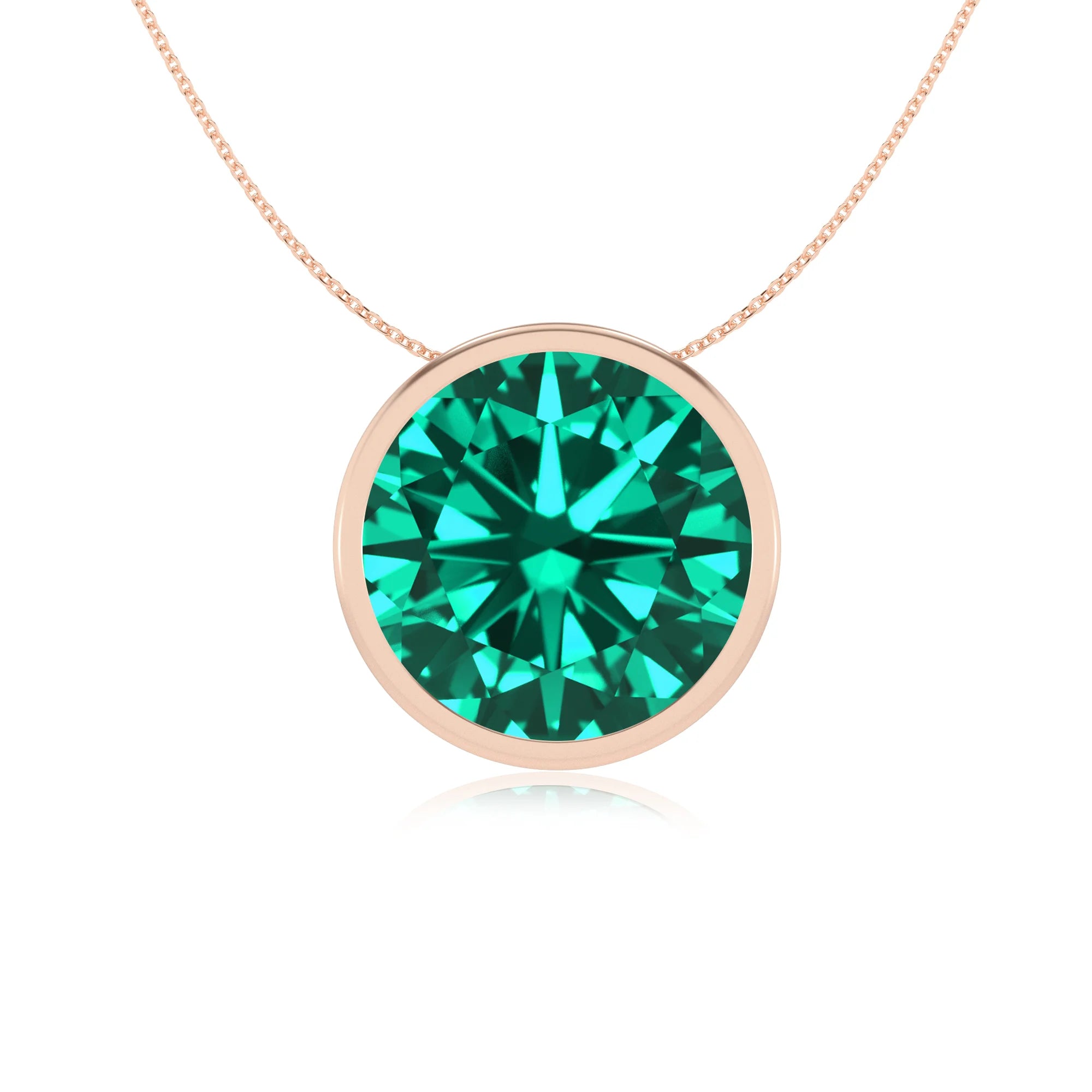 lab grown emerald round solitaire necklaces in rose gold 